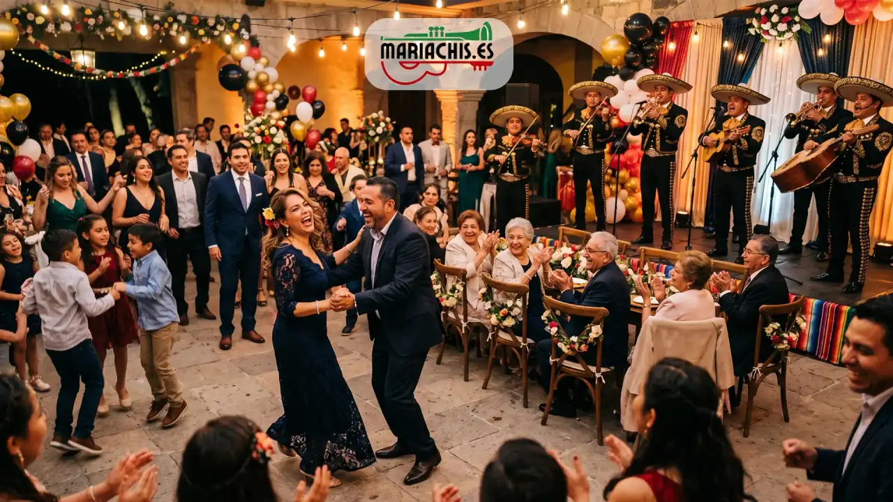 Grupo de mariachis animando una fiesta de cumpleaños familiar en España