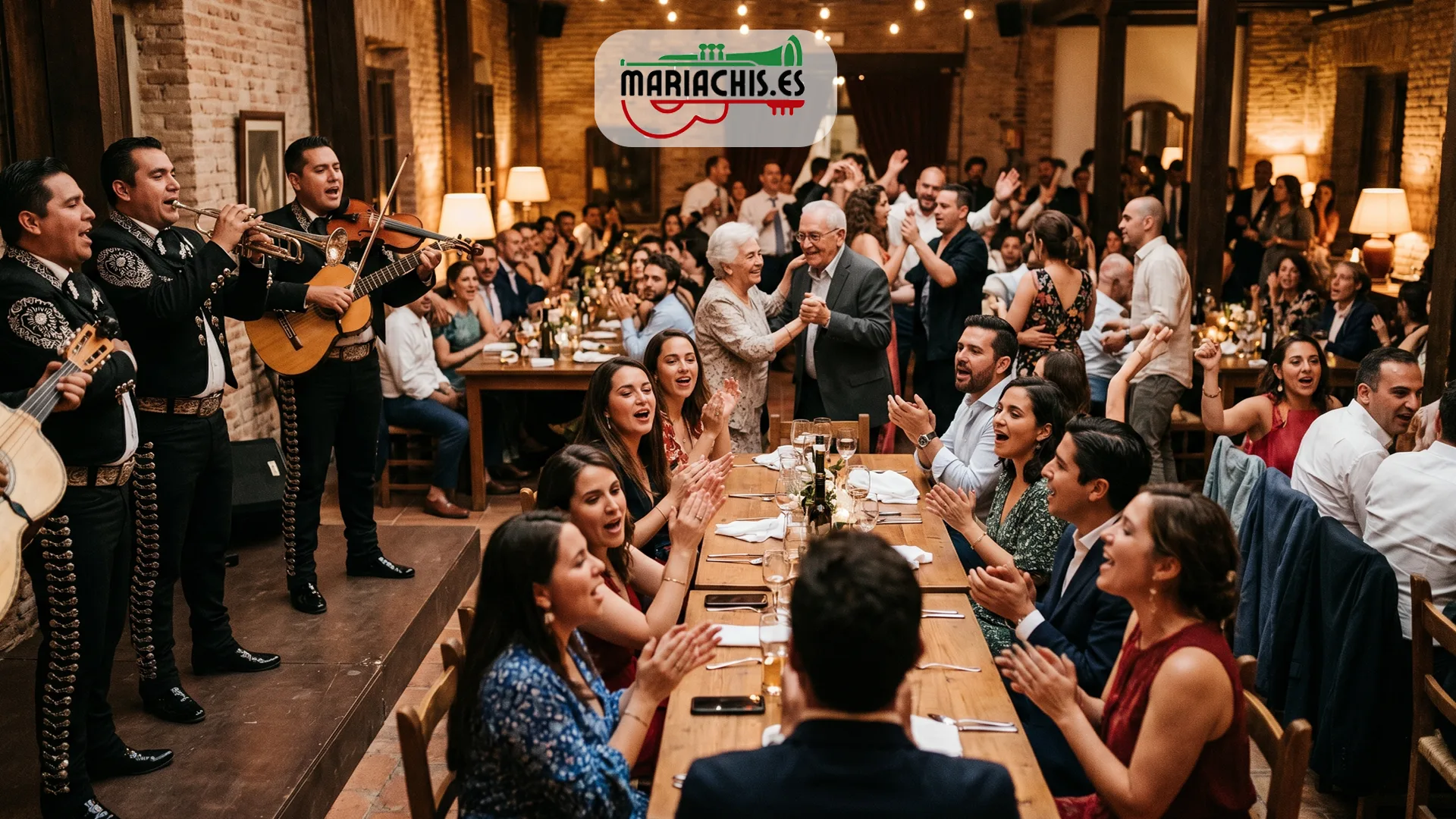 Invitados cantando junto a los mariachis en un evento en España